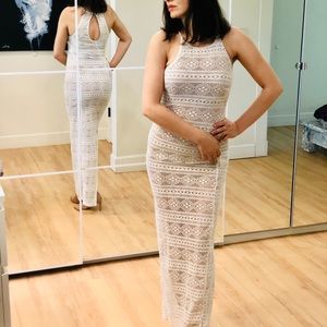 White knit maxi dress sleeveless with slit